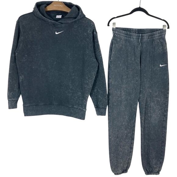 Nwot NIKE Hoodie Set 2Pc Unisex XS Grey Acid-Wash Oversize Sweatshirt Swratpants - Picture 1 of 16